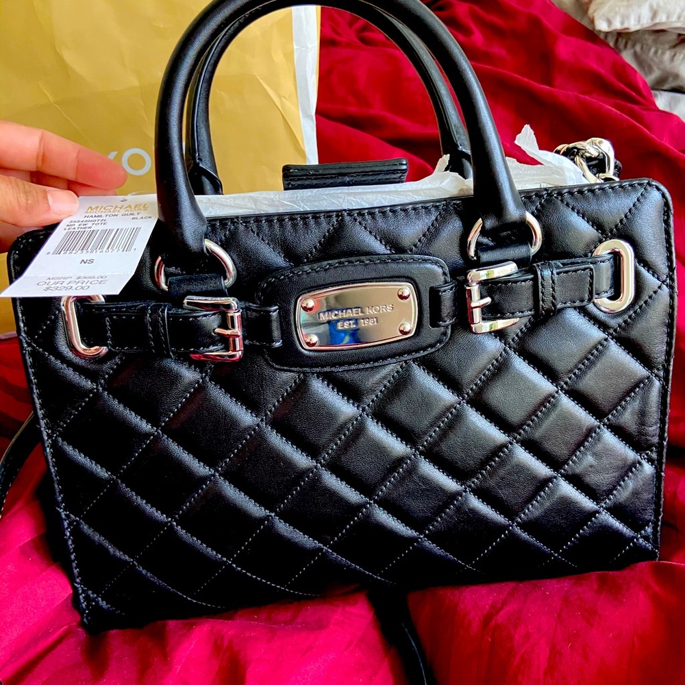 Michael Kors black soft Hamilton quilt bag